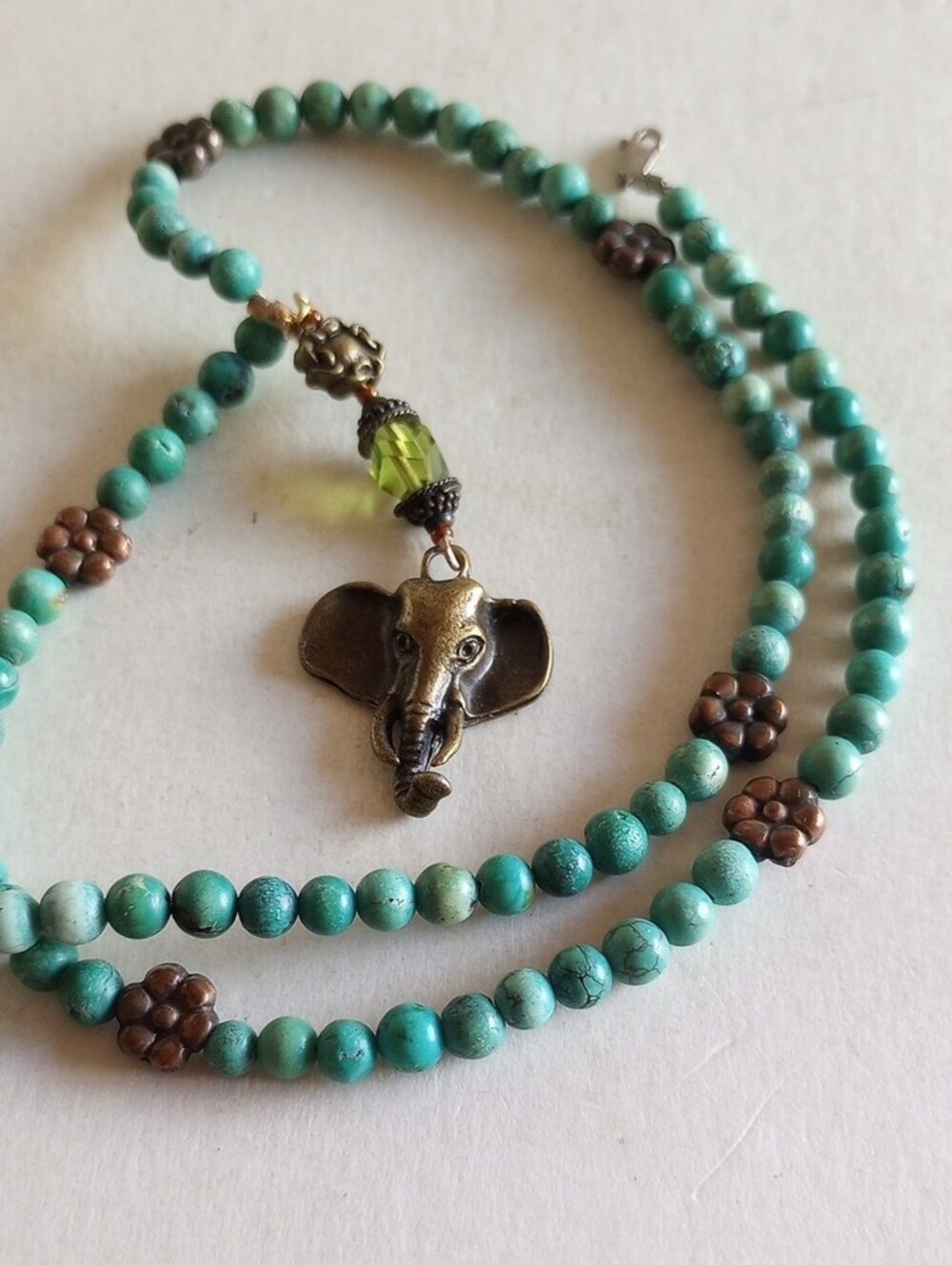 Vintage STERLINGr SILVER Turquoise Copper GANESHA Elephant Pendant Necklace